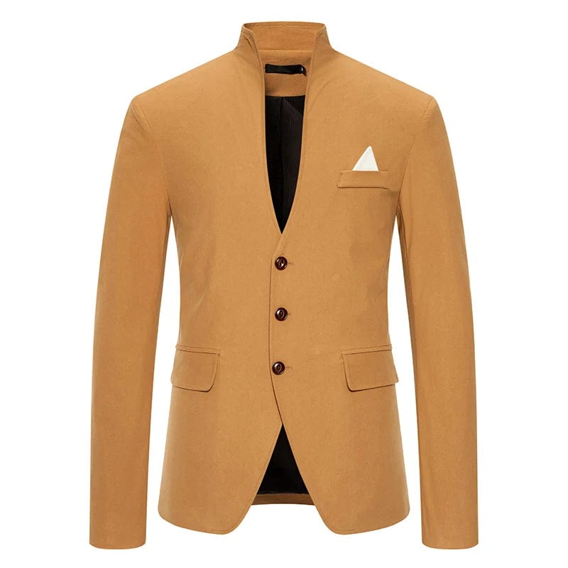 SHOWLU FASHION STORE Khaki / L Blazer Men's Fashion Gentleman Solid Color Comfortable Business Color Matching with Standing Collar Wedding Casual Slim Suit