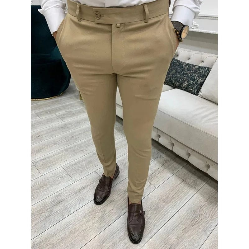  Showlu Fashion Store Khaki / M Men's Casual Pants Soft Tight Stretch Trousers For Business Social Office Workers Interview Party Wedding Men's Suit Pants S-3XL