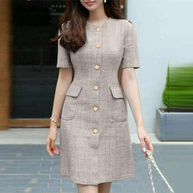 SHOWLU FASHION STORE Khaki / S 2024 ZANZEA Elegant Women Dress Stylish Buttons Down OL Work Vestido Robe Chic Korean Fashion Summer Short Sleeve Slim Sundress