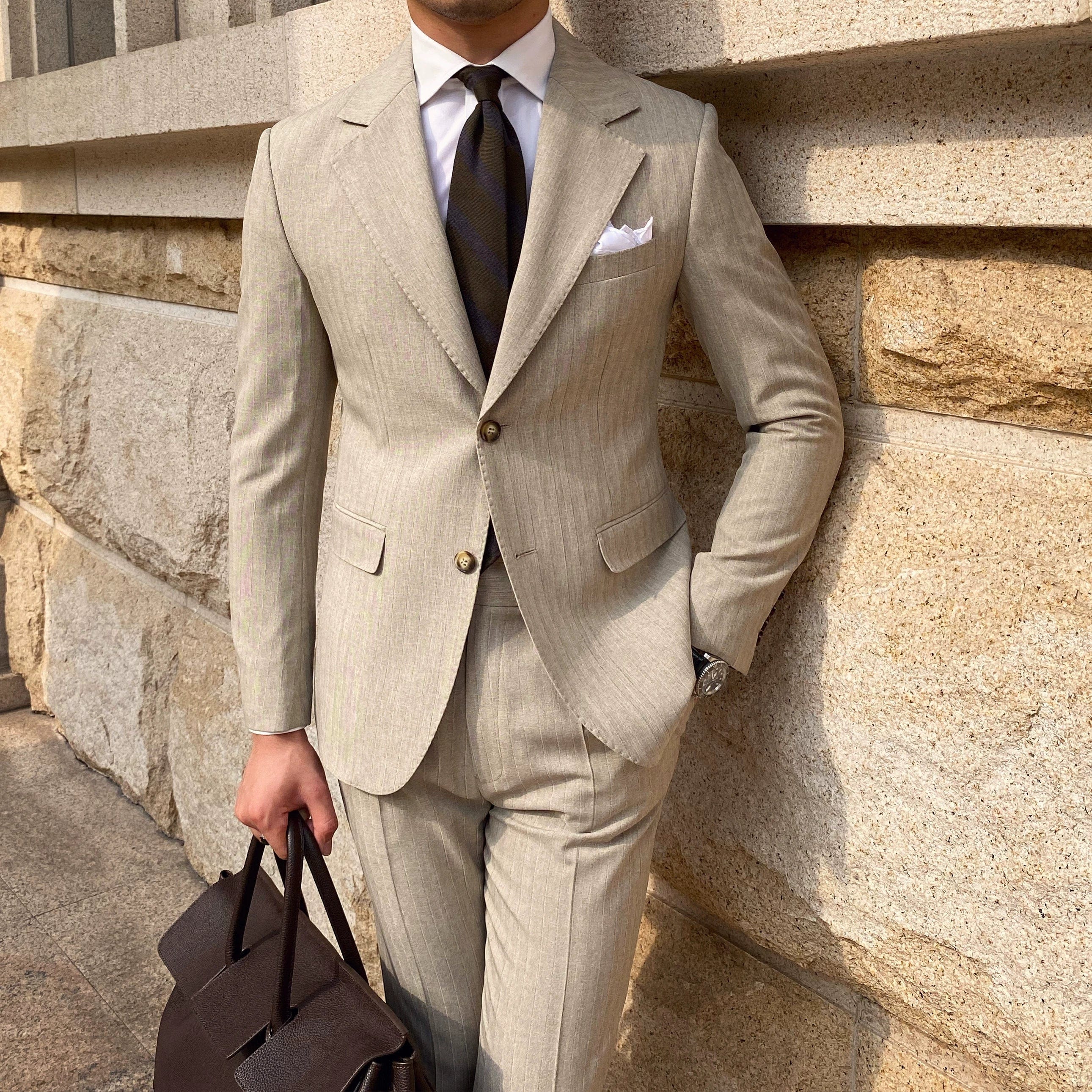 Showlu Fashion Store Khaki(Suit + trousers) / Suit L Pants 32 Autumn Leisure Youth Fashion Single-Breasted Small Suit