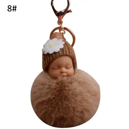 SHOWLU FASHION STORE Khaki / United States Cute Pompom Sleeping Baby Keychain Fluffy Plush Doll Keychains Women Girl Bags Keyrings Cars Key Ring Gift Charming Decor