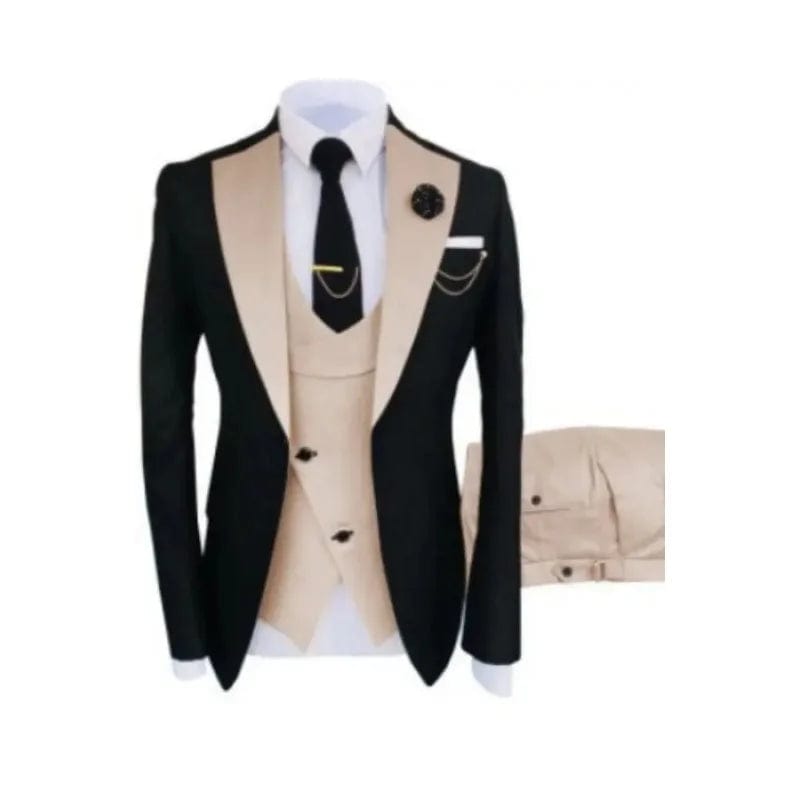 SHOWLU FASHION STORE Khaki / XL / Pack of 1 | CHINA Navy Costume Homme Groom Tuxedos Men Suits Peaked Lapel Wedding Prom Terno Masculino Slim Fit Blazer 3 Pcs Classic Men Suits