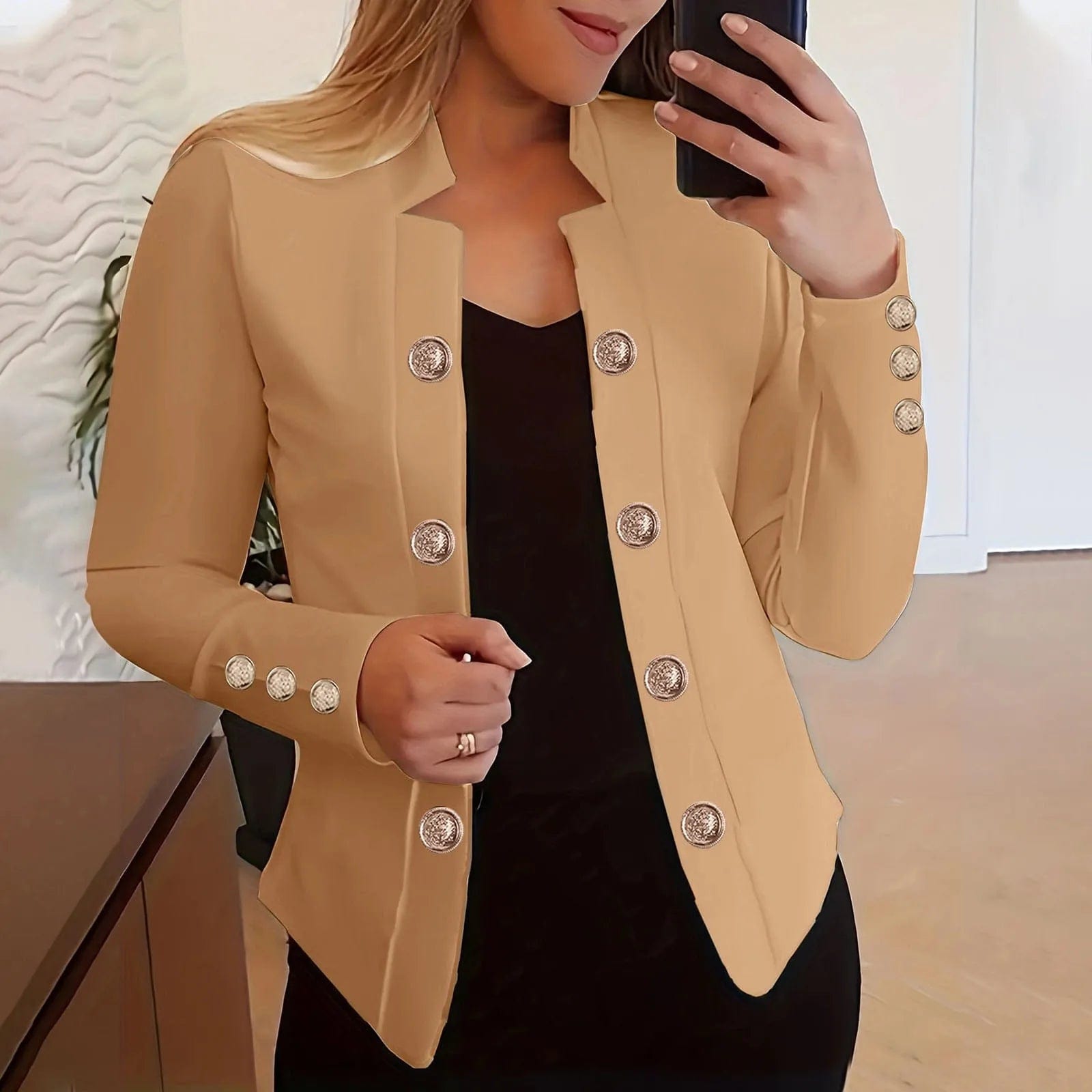 SHOWLU FASHION STORE Khaki / XXL / CN Women Blazer Jacket Coat Ladies OL Cardigan Open Stitch Solid Long Sleeve Stand Collar Suit Coat Outerwear Trench Coats Spring