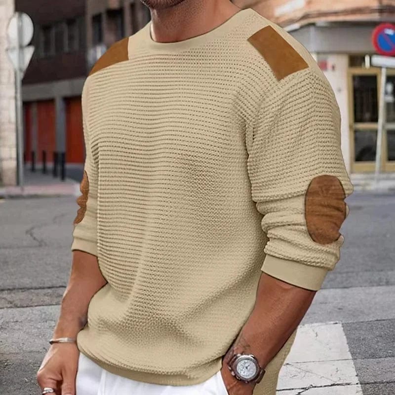  Showlu Fashion Store Khaki / XXL Sweater Men O-neck Pullovers Youthful Vitality Fashion Patchwork Knitted  Men Slim Casual Pullover Autumn Winter Knitwear Man