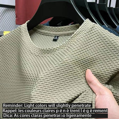  Showlu Fashion Store Khaki / XXXL M-5XL Summer New Men's Round Neck Short Sleeved T-shirt Wrinkle Resistant And Breathable Top Texture Fabric Leisure Versatile