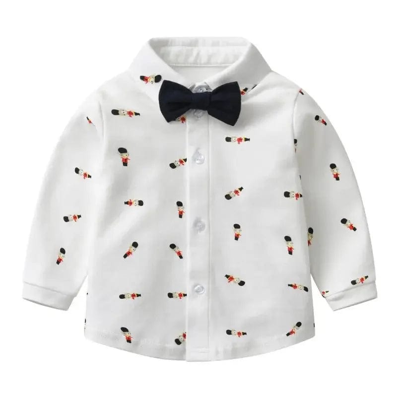 Showlu Fashion Store Kids Boy First Birthday Cosumes Bear Printed Shirt With Bowknot + Suspender Pants Children Korean Fashion Cartoon Clothes