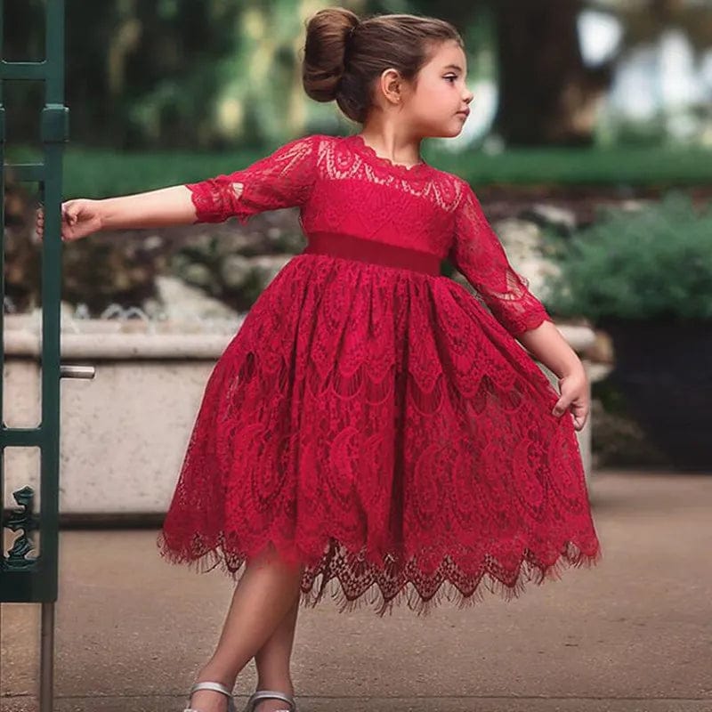  Showlu Fashion Store Kids Dresses For Girls Flower Lace Tulle Dress Wedding Little Girl Ceremony Party Birthday Dress Children Autumn Casual Clothing