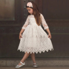  Showlu Fashion Store Kids Dresses For Girls Flower Lace Tulle Dress Wedding Little Girl Ceremony Party Birthday Dress Children Autumn Casual Clothing