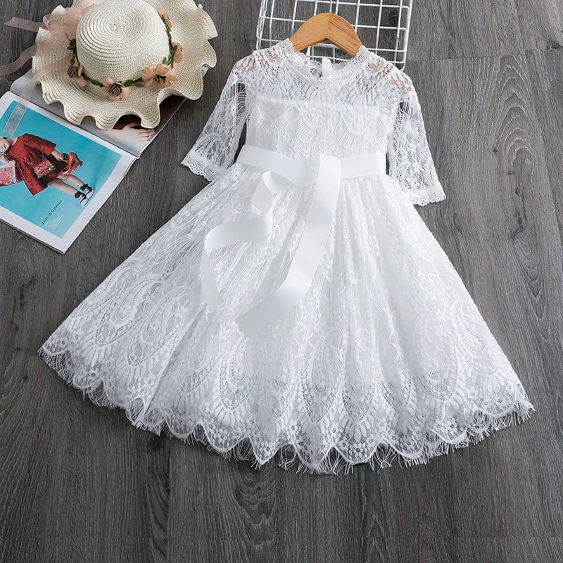  Showlu Fashion Store Kids Dresses For Girls Flower Lace Tulle Dress Wedding Little Girl Ceremony Party Birthday Dress Children Autumn Casual Clothing