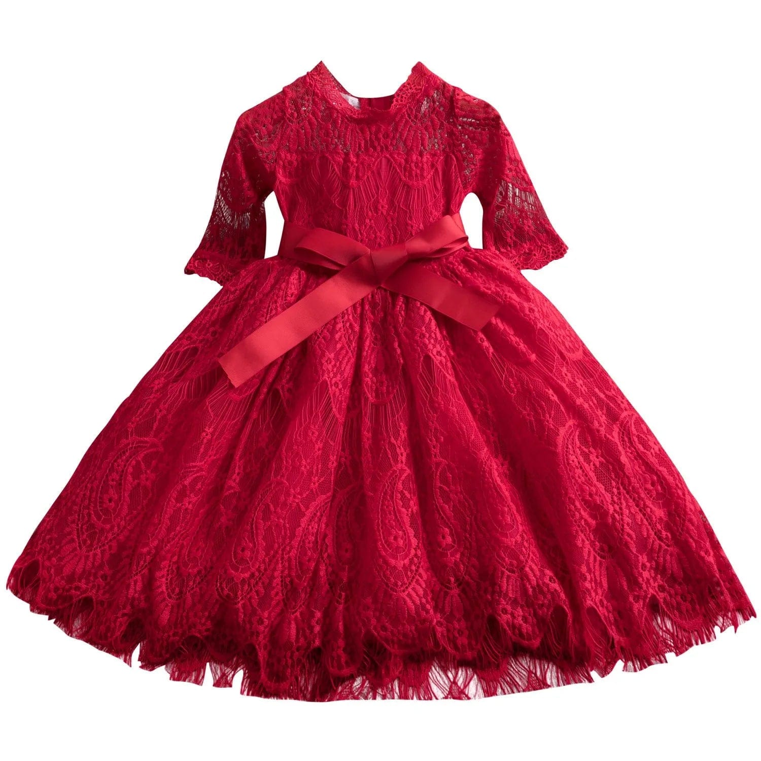  Showlu Fashion Store Kids Dresses For Girls Flower Lace Tulle Dress Wedding Little Girl Ceremony Party Birthday Dress Children Autumn Casual Clothing