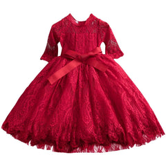  Showlu Fashion Store Kids Dresses For Girls Flower Lace Tulle Dress Wedding Little Girl Ceremony Party Birthday Dress Children Autumn Casual Clothing