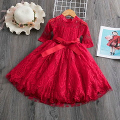  Showlu Fashion Store Kids Dresses For Girls Flower Lace Tulle Dress Wedding Little Girl Ceremony Party Birthday Dress Children Autumn Casual Clothing