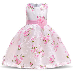 Showlu Fashion Store Kids Summer Dress For Girls Wedding Costume Floral Printing Birthday Princess Party Dresses 2-10 Years Children Girl Clothes