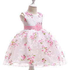 Showlu Fashion Store Kids Summer Dress For Girls Wedding Costume Floral Printing Birthday Princess Party Dresses 2-10 Years Children Girl Clothes