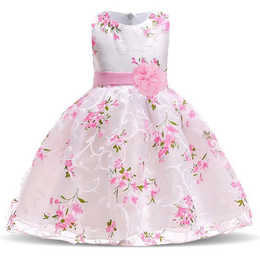  Showlu Fashion Store Kids Summer Dress For Girls Wedding Costume Floral Printing Birthday Princess Party Dresses 2-10 Years Children Girl Clothes