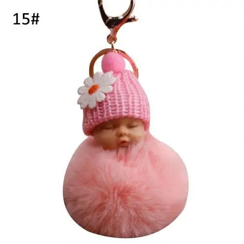 SHOWLU FASHION STORE Korean Pink / United States Cute Pompom Sleeping Baby Keychain Fluffy Plush Doll Keychains Women Girl Bags Keyrings Cars Key Ring Gift Charming Decor