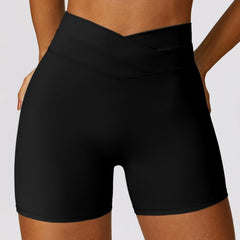 Showlu Fashion Store L / Advanced Black 2024 Fashion Skinny Hip Raise Yoga Shorts Brushed Cross High Waist Workout Shorts Outwear Running Workout Pants Female