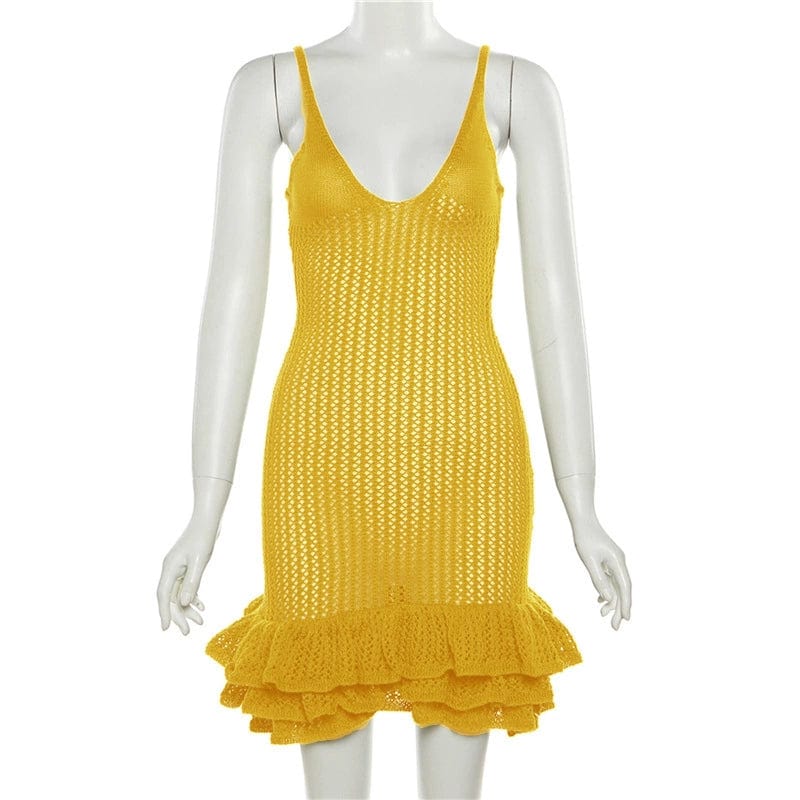  Showlu Fashion Store L(L) / Ginger yellow(Ginger yellow) Sultry Knitted Cut-Out Sling Dress