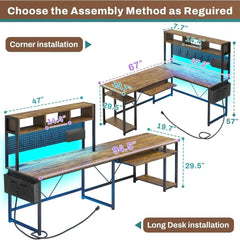 SHOWLU FASHION STORE L Shaped Computer Desk, with Power Outlet and Pegboard, with Led Lights, Keyboard Tray, Storage Shelves, Computer Desk