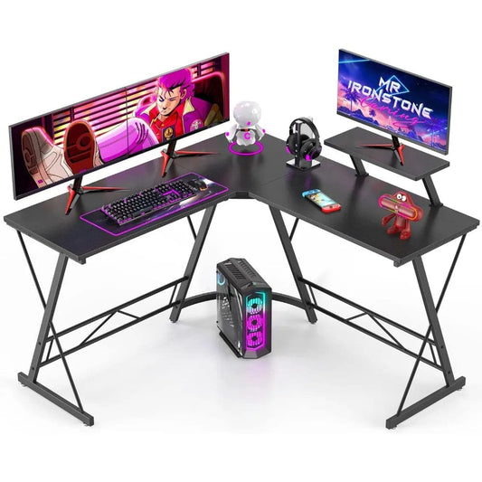 SHOWLU FASHION STORE L Shaped Gaming Desk Corner Computer Desk, Home Office Desks Writing Workstation with Large Monitor Stand, Easy to Assemble