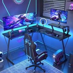 SHOWLU FASHION STORE L Shaped Gaming Desk Corner Computer Desk, Home Office Desks Writing Workstation with Large Monitor Stand, Easy to Assemble