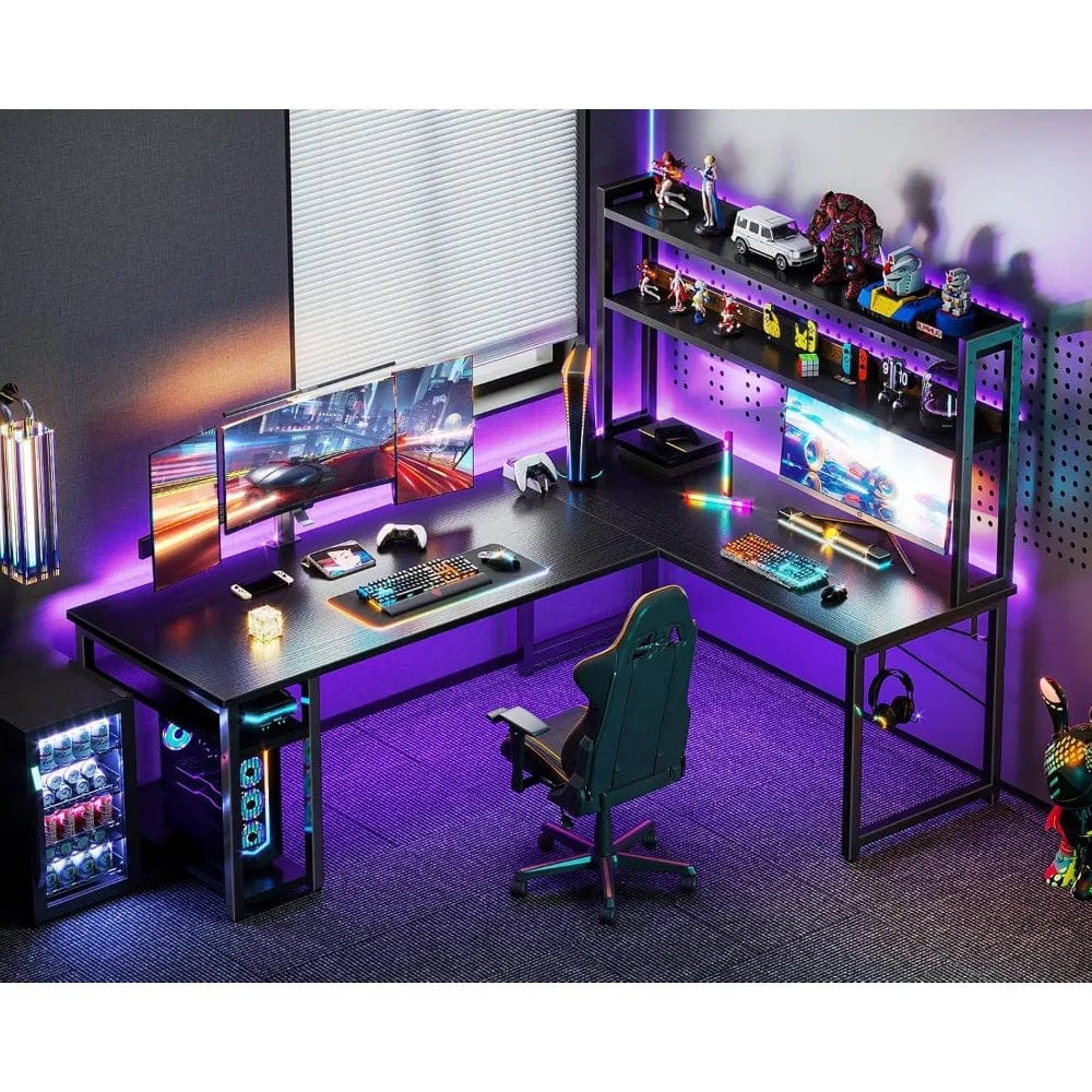 SHOWLU FASHION STORE L Shaped Gaming Desk with Hutch,Computer Desk with Storage Shelves, 66"Desk for Home Office,Corner Desk with Headphone Hook