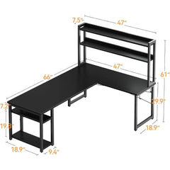 SHOWLU FASHION STORE L Shaped Gaming Desk with Hutch,Computer Desk with Storage Shelves, 66"Desk for Home Office,Corner Desk with Headphone Hook