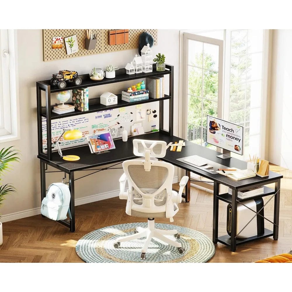 SHOWLU FASHION STORE L Shaped Gaming Desk with Hutch,Computer Desk with Storage Shelves, 66"Desk for Home Office,Corner Desk with Headphone Hook