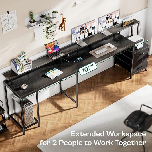 SHOWLU FASHION STORE L Shaped Gaming Desk with LED Lights and Power Outlets, Computer Desk with 3 Drawers, 66.1 Inches Corner Desk, Home Office