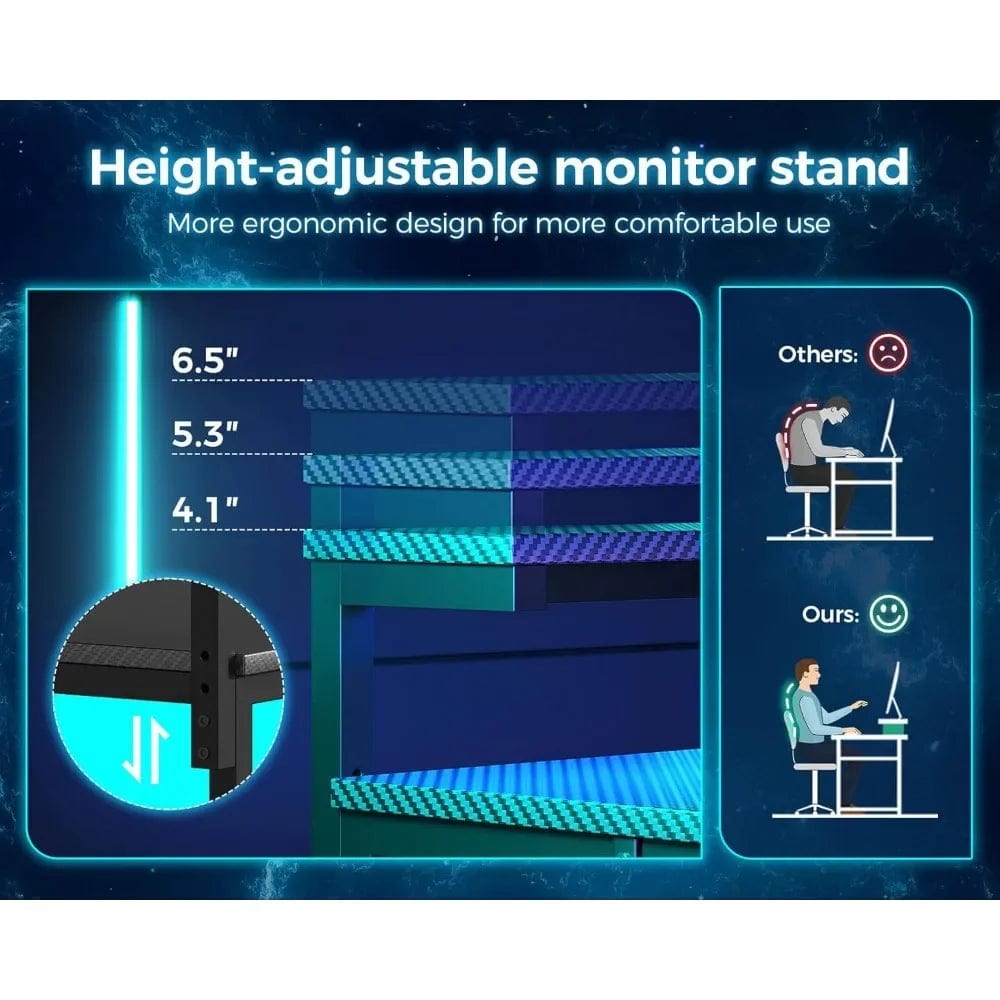 SHOWLU FASHION STORE L Shaped Gaming Desk with Power Outlet, Reversible Gaming Desk with Height Adjustable Monitor Stand, Gaming Computer