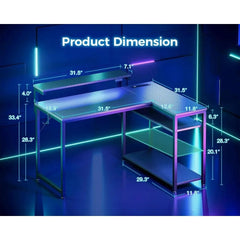 SHOWLU FASHION STORE L Shaped Gaming Desk with Power Outlet, Reversible Gaming Desk with Height Adjustable Monitor Stand, Gaming Computer