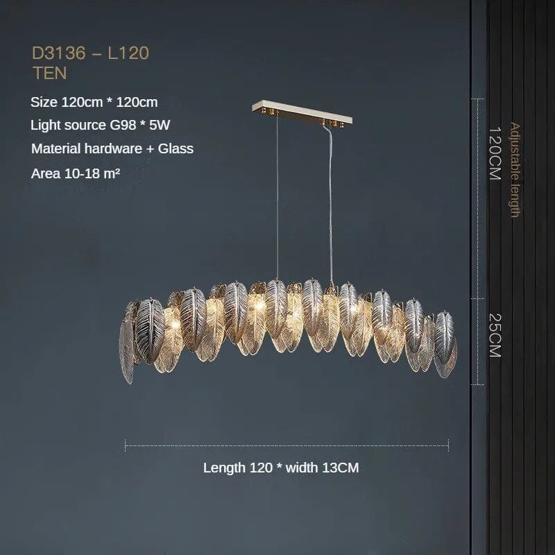  Showlu Fashion Store L120CM / Cold white Modern LED Feather Glass Ceiling Chandeliers Luxury Villa Pandent Lamps Atmosphere High-end  Living Dining Room Hanging Lights