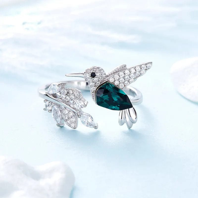  Showlu Fashion Store LA1077 Elegant Natural Blue Stone Adjustable Hummingbird Rings for Women Glass Filled Rings Female Engagement Wedding Party Jewelry