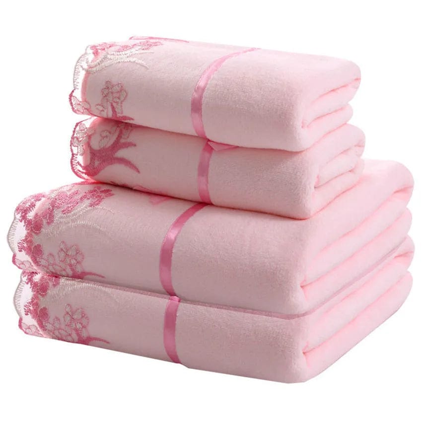 SHOWLU FASHION STORE Lace Pink / 1pc 70x140cm Lace Embroidered Bath Towel Set Microfiber for Adults Colourful Tree Bathroom Face Bath Towels Quick Dry Family Set Large Thick