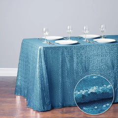  Showlu Fashion Store Lake Blue / 150x300cm-59x118in Glitter Sequin Table Cloth Rectangular Table Cover Rose Gold Tablecloth For Wedding Birthday Party Home Decoration Custom Size