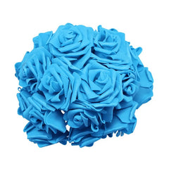 Showlu Fashion Store Lake blue 24pcs 7cm White Rose Artificial PE Foam Rose Flower Wedding Decoration Bridal Bouquet Scrapbooking Craft Fake Flowers DIY Suppli