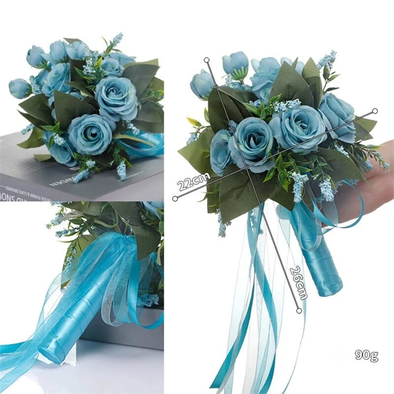 Showlu Fashion Store Lake Blue Bridal Bridesmaid Wedding Bouquet 12 Colors Roses Artificial Holding Flowers Mariage Bouquet Wedding Accessories