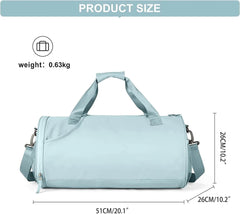  Showlu Fashion Store Large blue Gym Bag for Women Men Large Waterproof Sports Bag Weekender Bag Small Duffle Bags Travel Bag with Wet Pocket & Shoe Compartment