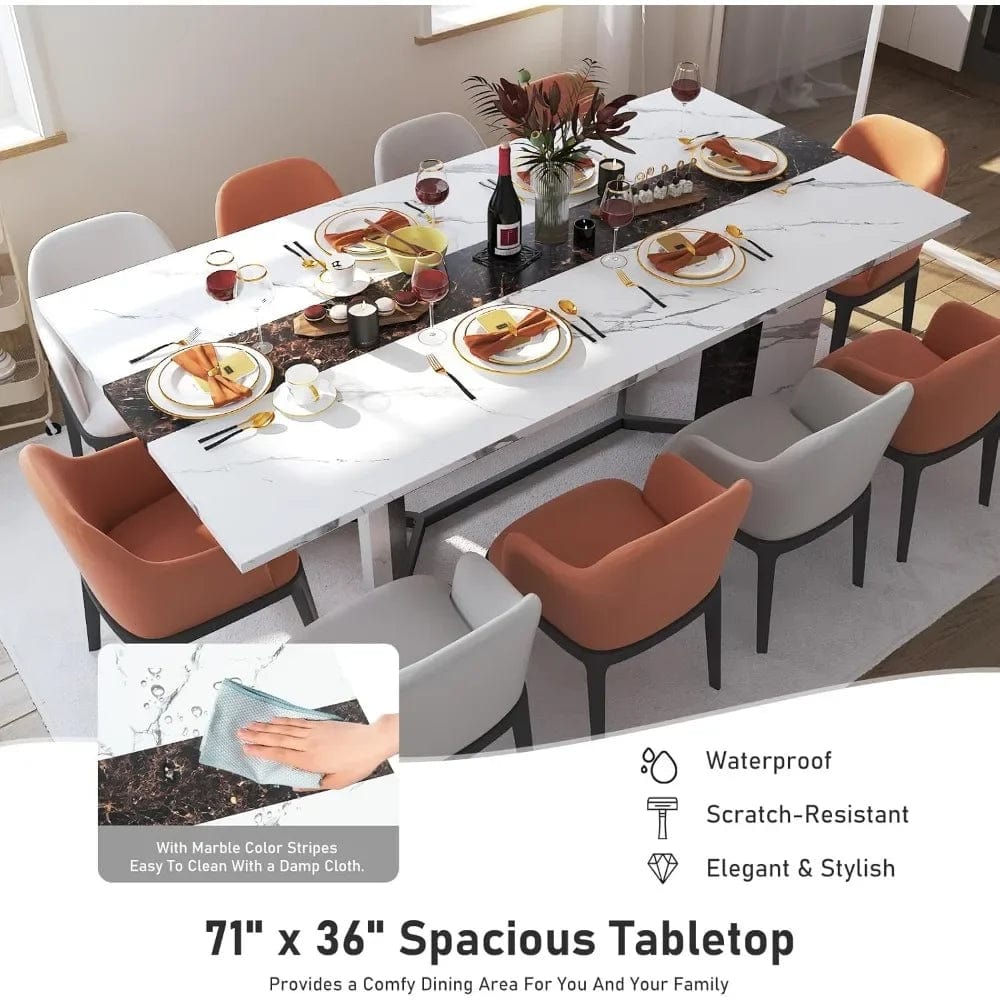 SHOWLU FASHION STORE Large Rectangular White Dining Table , Wood Watrproof Tabletop, Luxurious Family Dinner Table for Office Kitchen Living Room