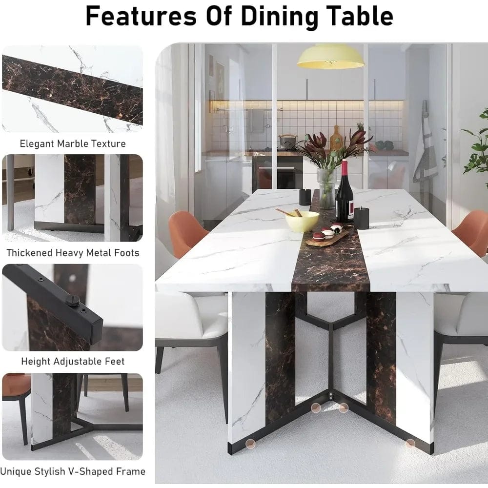 SHOWLU FASHION STORE Large Rectangular White Dining Table , Wood Watrproof Tabletop, Luxurious Family Dinner Table for Office Kitchen Living Room