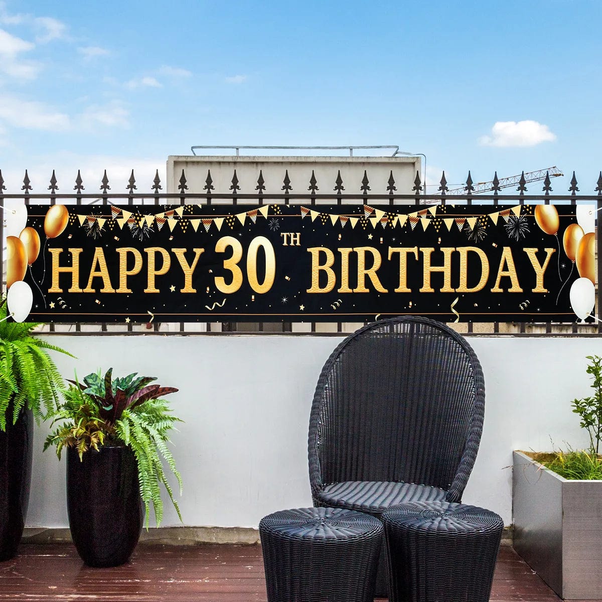  Showlu Fashion Store Large Size Black Gold Happy Birthday Banner 210X50cm Party Decoration 30 40 50 60 70 80 Years Birthday Background Banner Hanging