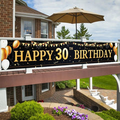  Showlu Fashion Store Large Size Black Gold Happy Birthday Banner 210X50cm Party Decoration 30 40 50 60 70 80 Years Birthday Background Banner Hanging