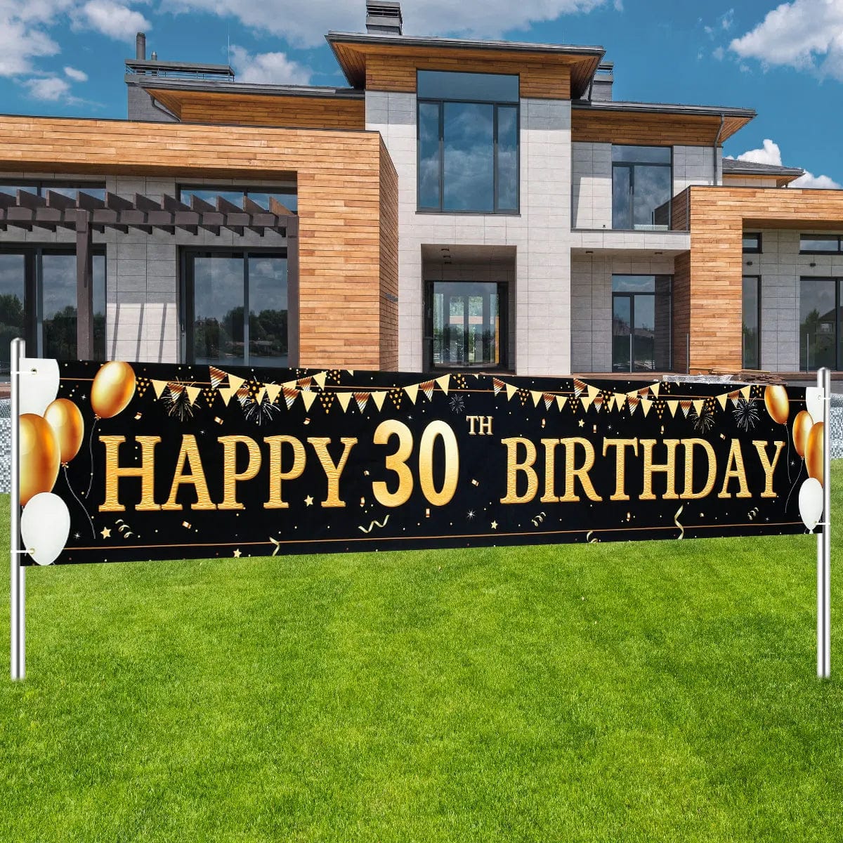  Showlu Fashion Store Large Size Black Gold Happy Birthday Banner 210X50cm Party Decoration 30 40 50 60 70 80 Years Birthday Background Banner Hanging