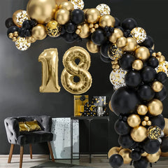 Showlu Fashion Store Laser / as picture Black Gold Balloon Garland Arch Kit Confetti Latex Happy 30th 40th 50th Birthday Party Balloon Decorations Adults Baby Shower