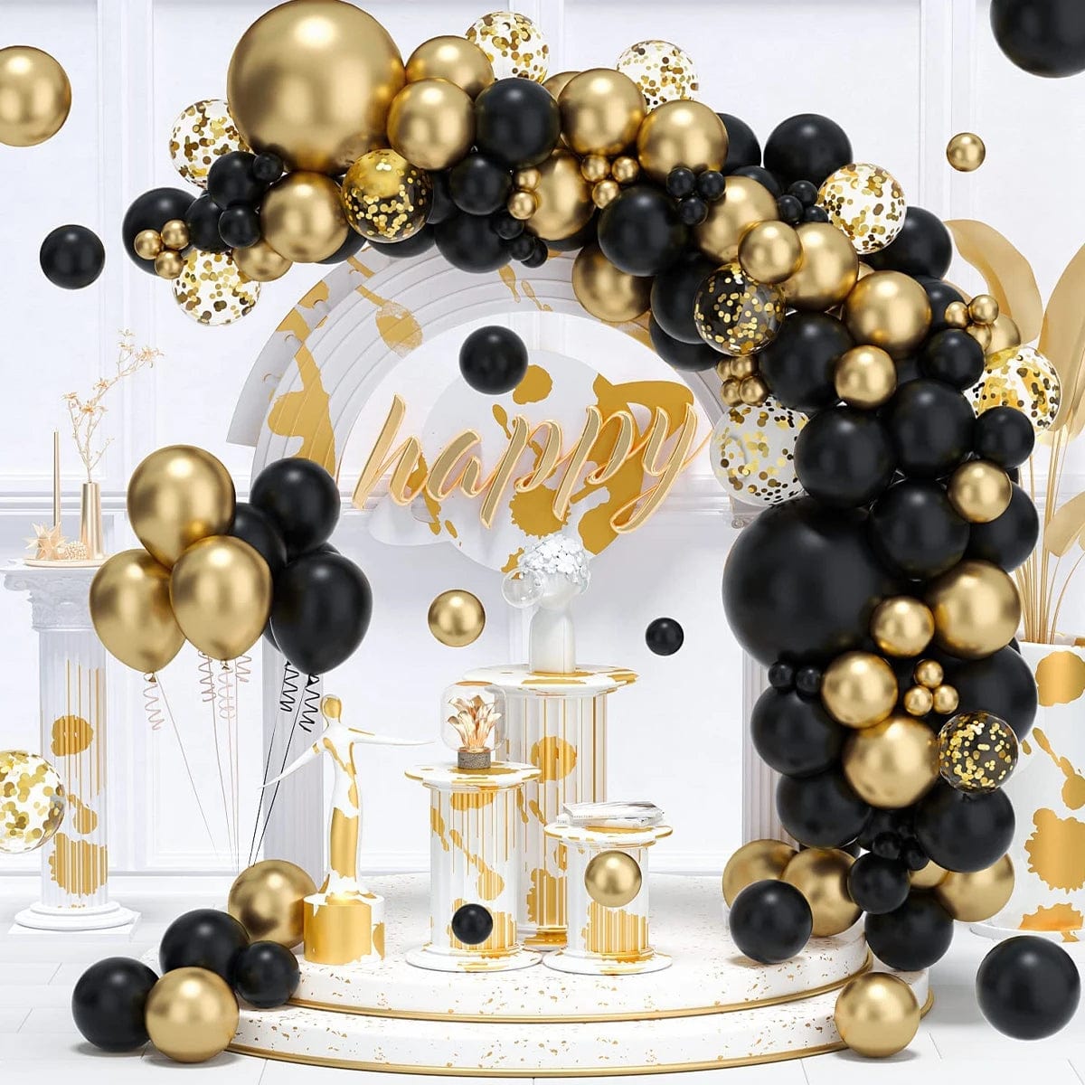 Showlu Fashion Store Laser / as picture Black Gold Balloon Garland Arch Kit Confetti Latex Happy 30th 40th 50th Birthday Party Balloon Decorations Adults Baby Shower