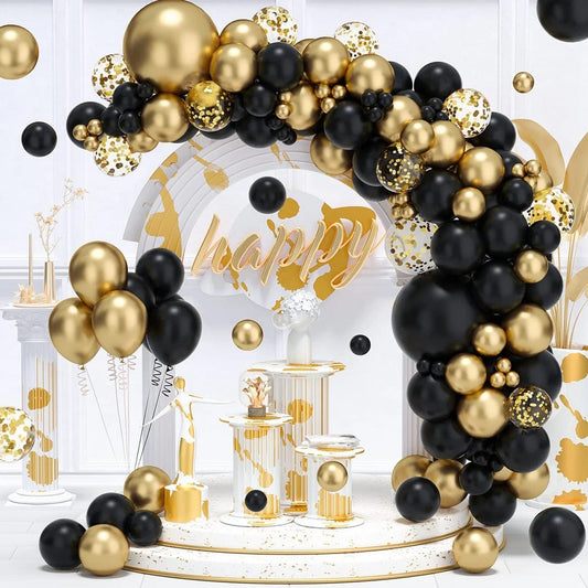 Showlu Fashion Store Laser / as picture Black Gold Balloon Garland Arch Kit Confetti Latex Happy 30th 40th 50th Birthday Party Balloon Decorations Adults Baby Shower