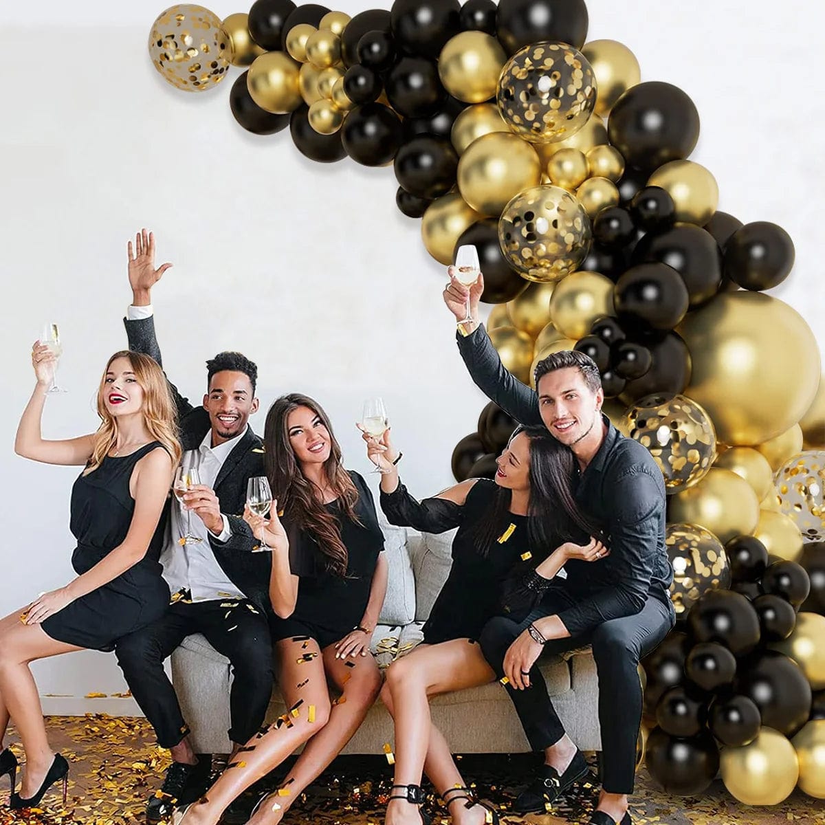 Showlu Fashion Store Laser / AS SHOWN Black Gold Balloon Garland Arch Kit Latex Confetti Balloon Happy 30 40 50th Years Old Birthday Party Decor Birthday Anniversary