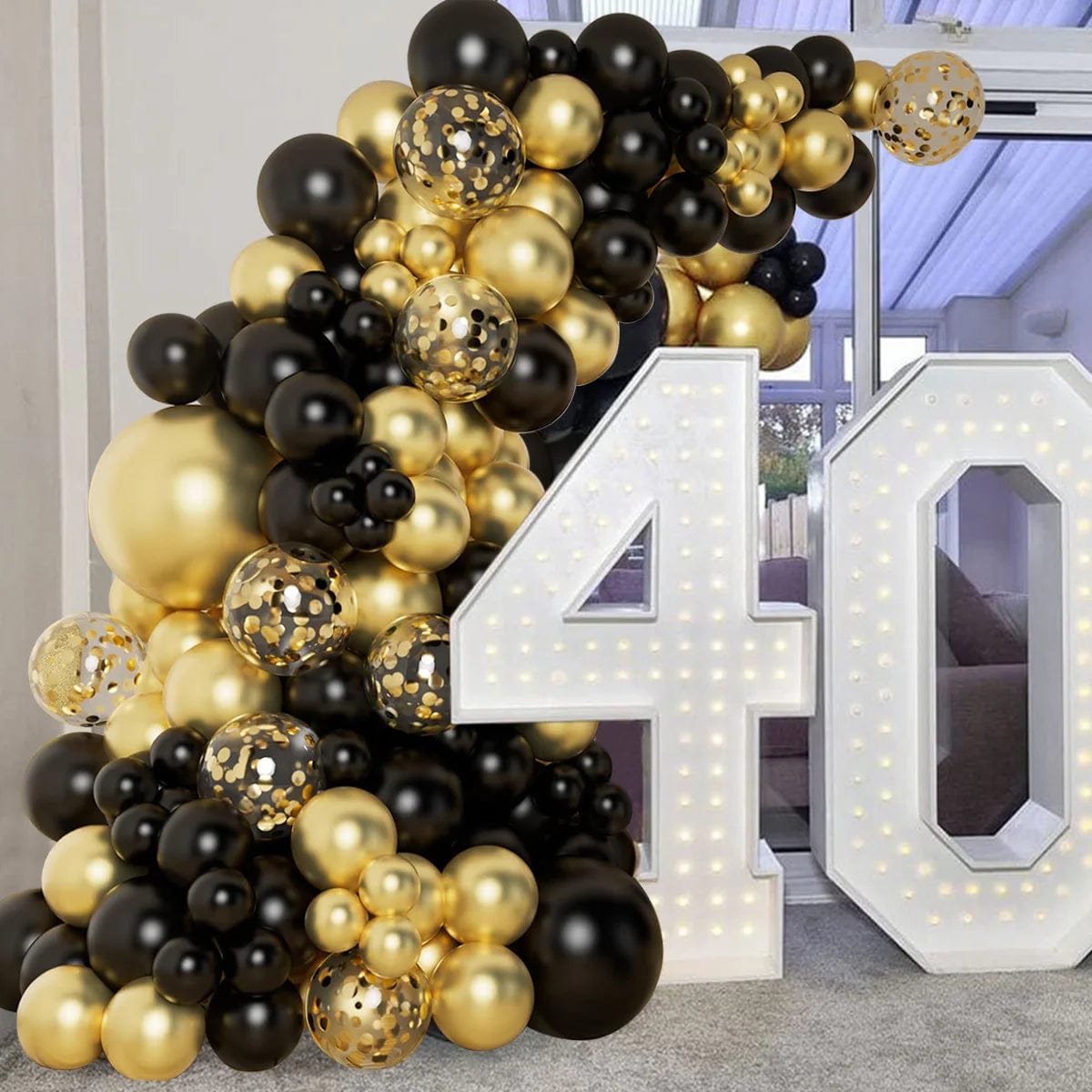 Showlu Fashion Store Laser / AS SHOWN Black Gold Balloon Garland Arch Kit Latex Confetti Balloon Happy 30 40 50th Years Old Birthday Party Decor Birthday Anniversary