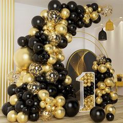 Showlu Fashion Store Laser / AS SHOWN Black Gold Balloon Garland Arch Kit Latex Confetti Balloon Happy 30 40 50th Years Old Birthday Party Decor Birthday Anniversary