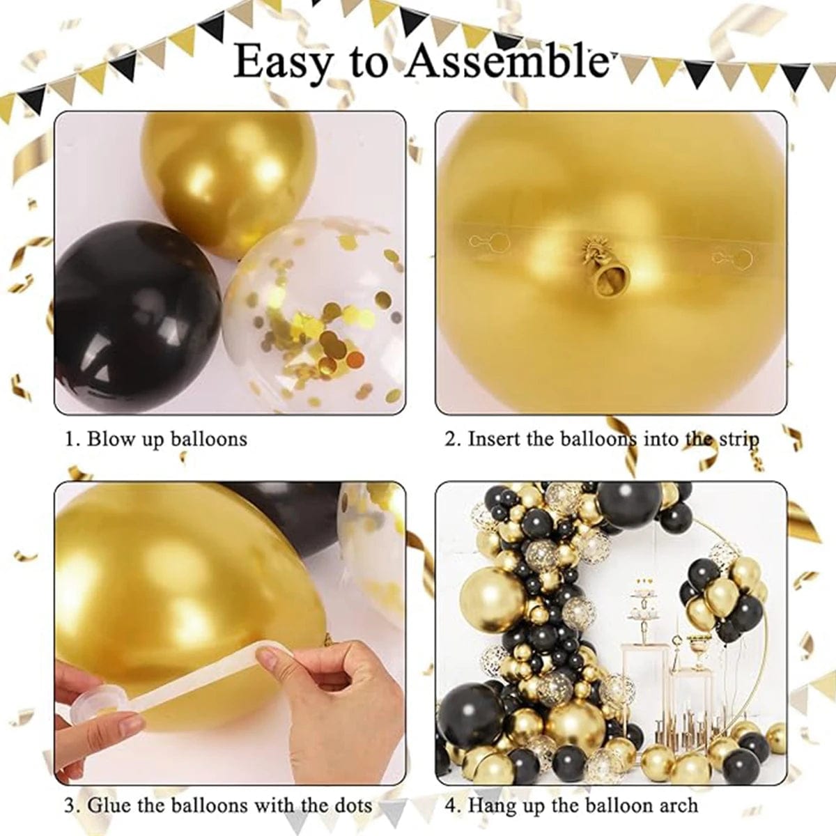 Showlu Fashion Store Laser / AS SHOWN Black Gold Balloon Garland Arch Kit Latex Confetti Balloon Happy 30 40 50th Years Old Birthday Party Decor Birthday Anniversary